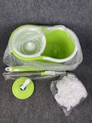Tekno Green Spin Mop Genie w/ Removable Mop Head Drain Bucket New w/o Box