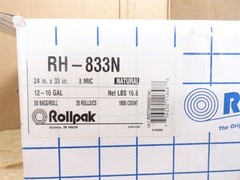 250232 New-No Box; Rollpak RH-833N Lot-32 Rolls Natural HDPE Can Liner; 24″x33″