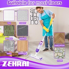 6 Pack Reusable Microfiber Mop Pads for Swiffer 10-12 inches, Purple 6