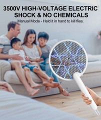 MOSQZAP Electric Fly Swatter 2 Pack, Foldable Bug Zapper Racket 2Pack, White