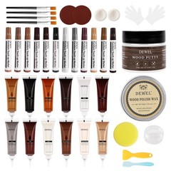 DEWEL Wood Furniture Repair Kit Repair, 12 Fillers+12 Markers+putty+wax