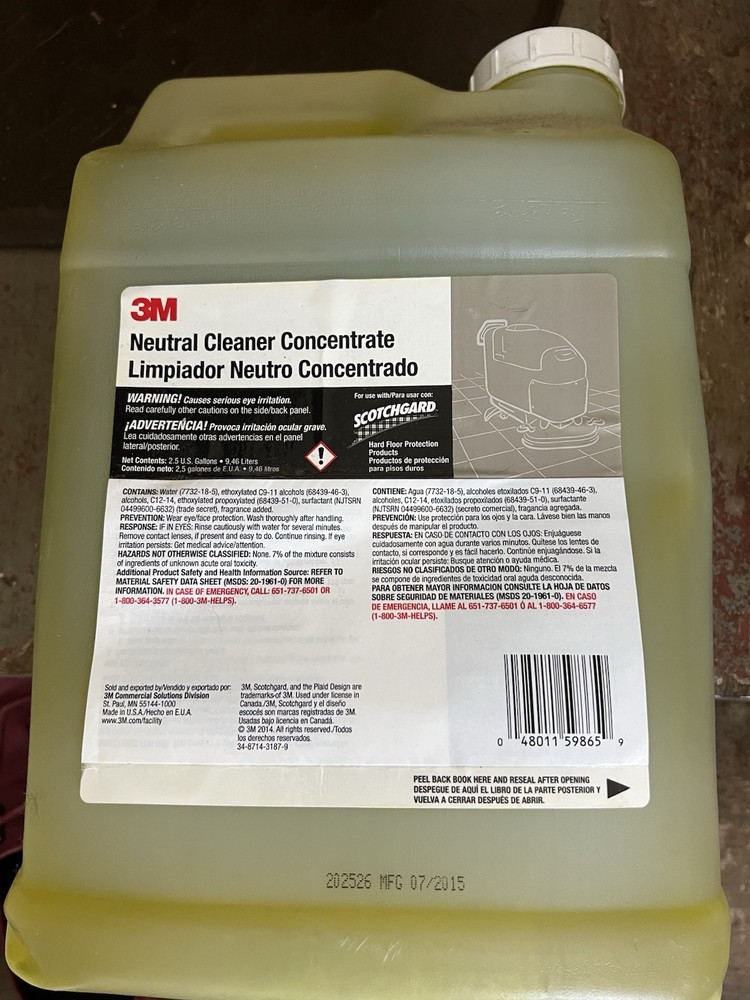 3M Neutral Cleaner Concentrate 2.5 gallons 8659 ScotchGard hard floor protect