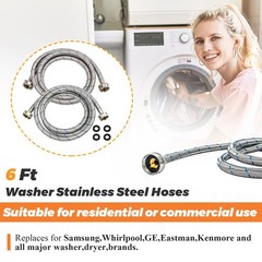 Beaquicy 6 Ft Washer Stainless Steel Hoses Braided 6 Feet, Blue,Red