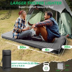 Self Inflating Sleeping Pad with Electric Pump, 4″ Ultra-Thick Memory Foam Ca…