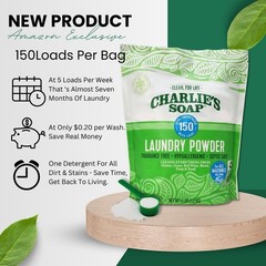 Charlie’s Soap Laundry Powder Detergent (150 64 Ounce (Pack of 1), WHITE
