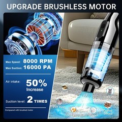 dormzie Handheld Vacuum Cordless, 16000Pa Powerful Suction, Lightweight Black