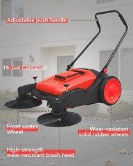 Walk-Behind Hand Push Floor Sweeper 41″ Width 15 Gallon Waste Container Kit Red