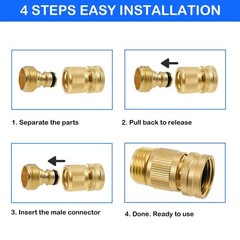 Hourleey Garden Hose Quick Connector, Solid Brass 3/4 Style 1 – 6 Set, Gold