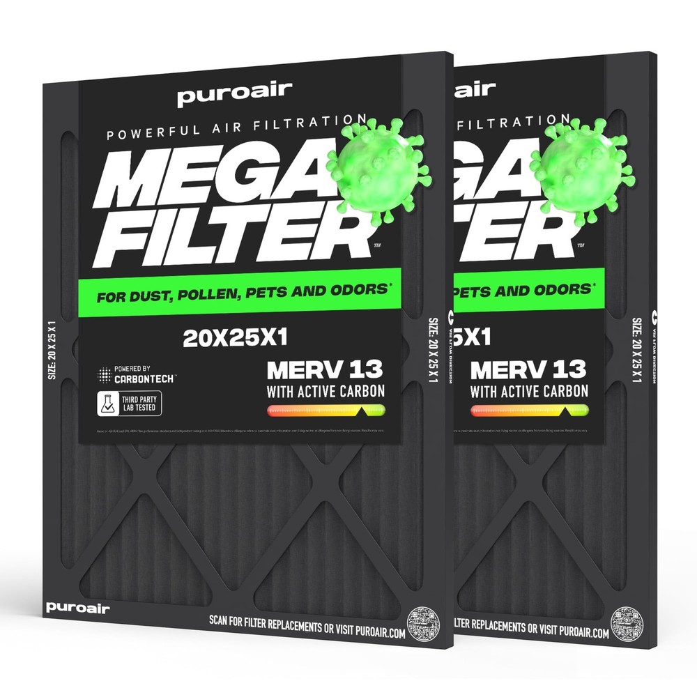 PuroAir MegaFilter – 20x25x1 Air Filter MERV 13 Activated CarbonTech Defense …