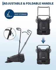 Walk-behind Hand Push Floor Sweeper 25.6″ Width 5 Gallon Waste Container